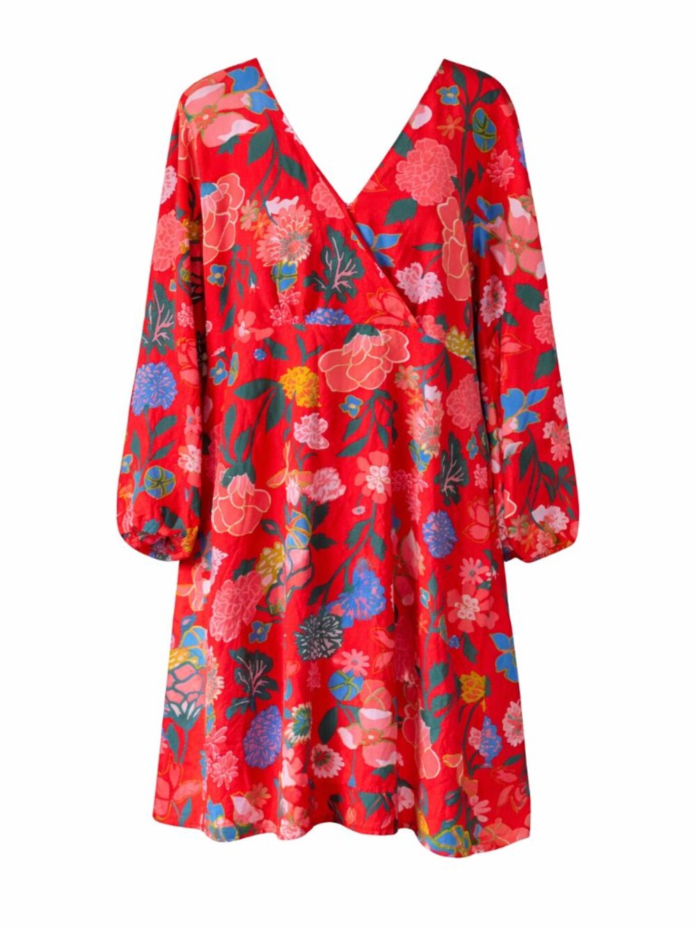 J.Crew Red Floral Mini Dress Size 16 Plus Faux Wrap V-Neck Boho Spring Summer